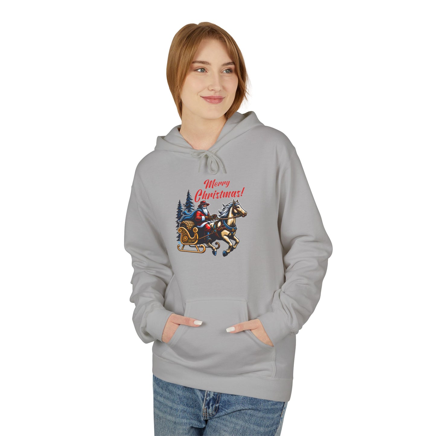 Merry Christmas Sleigh - Unisex Midweight Softstyle Fleece Hoodie