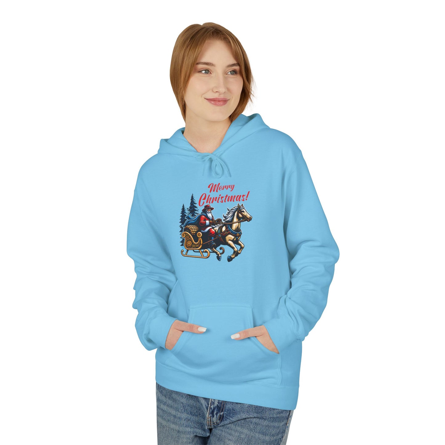 Merry Christmas Sleigh - Unisex Midweight Softstyle Fleece Hoodie