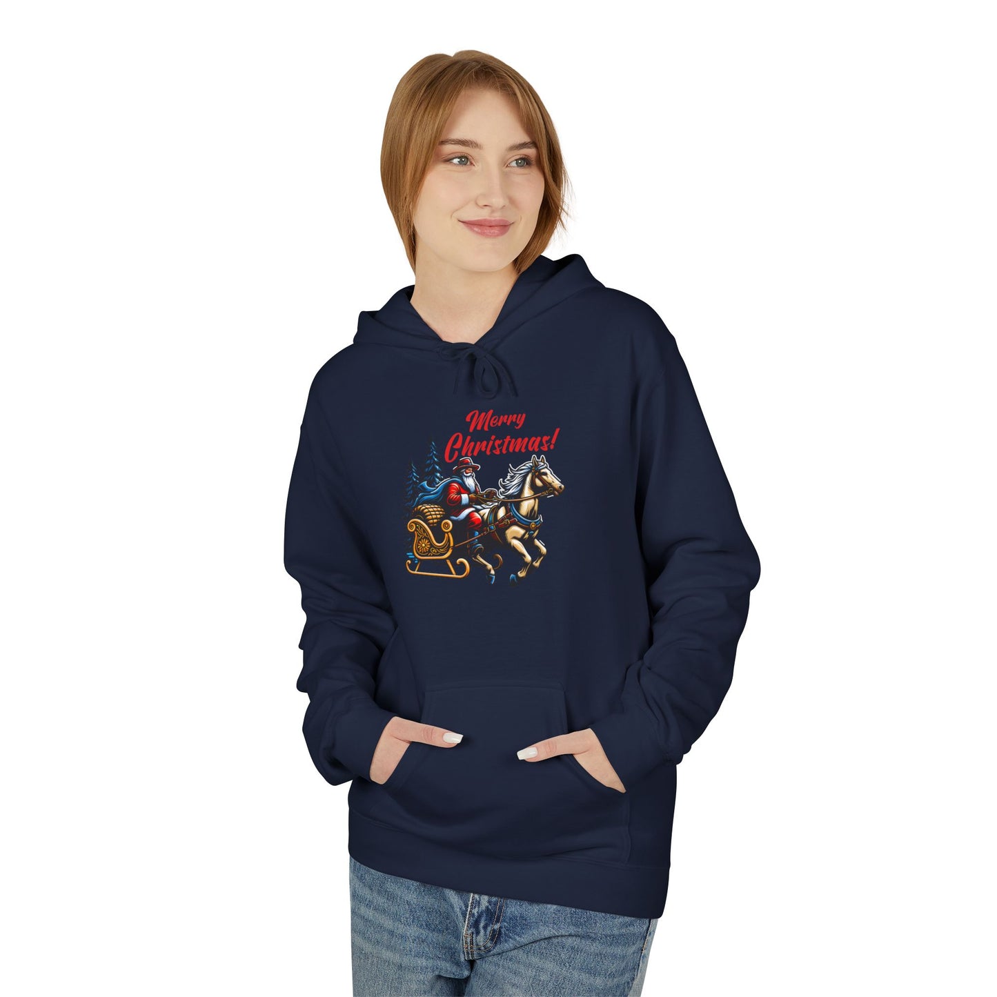 Merry Christmas Sleigh - Unisex Midweight Softstyle Fleece Hoodie
