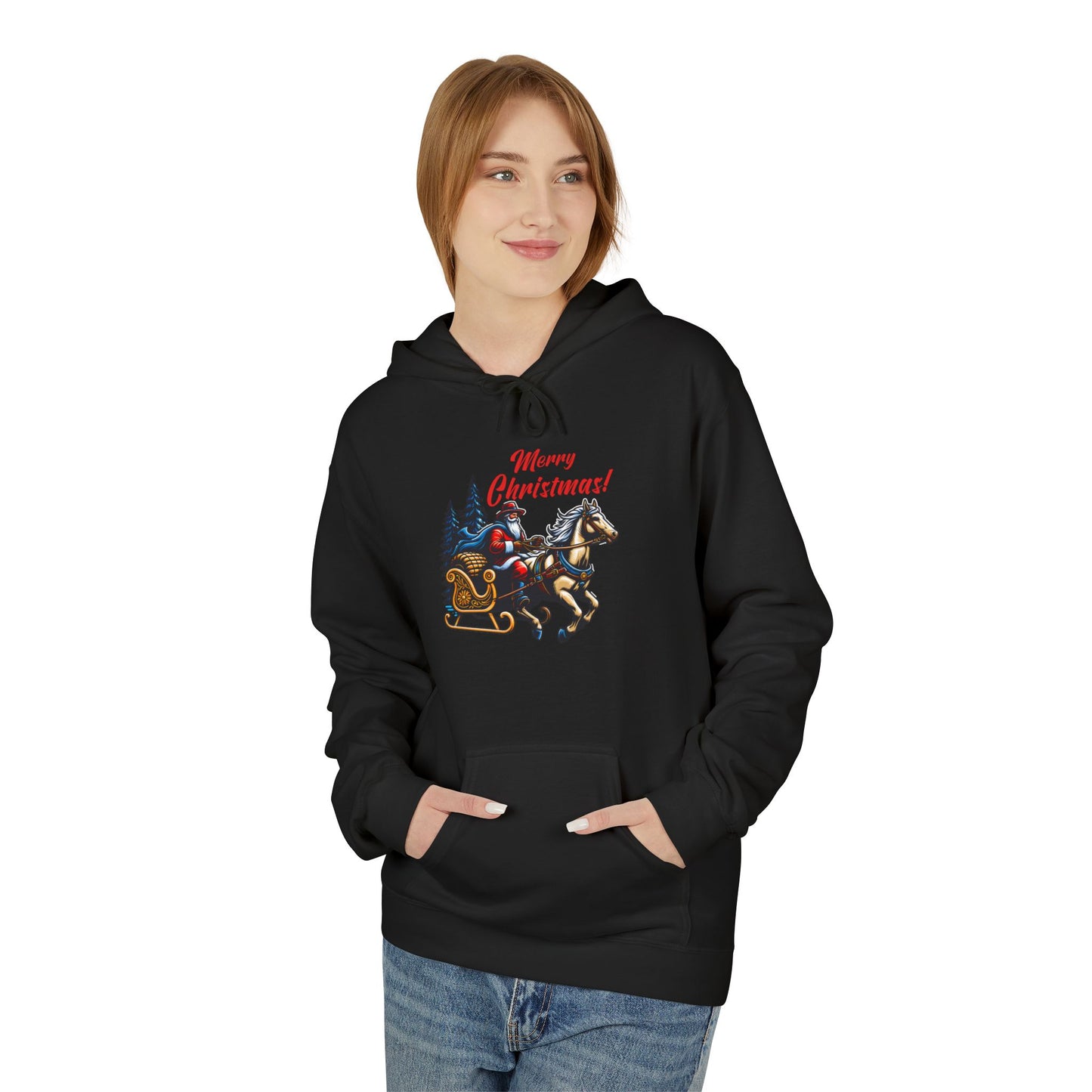 Merry Christmas Sleigh - Unisex Midweight Softstyle Fleece Hoodie