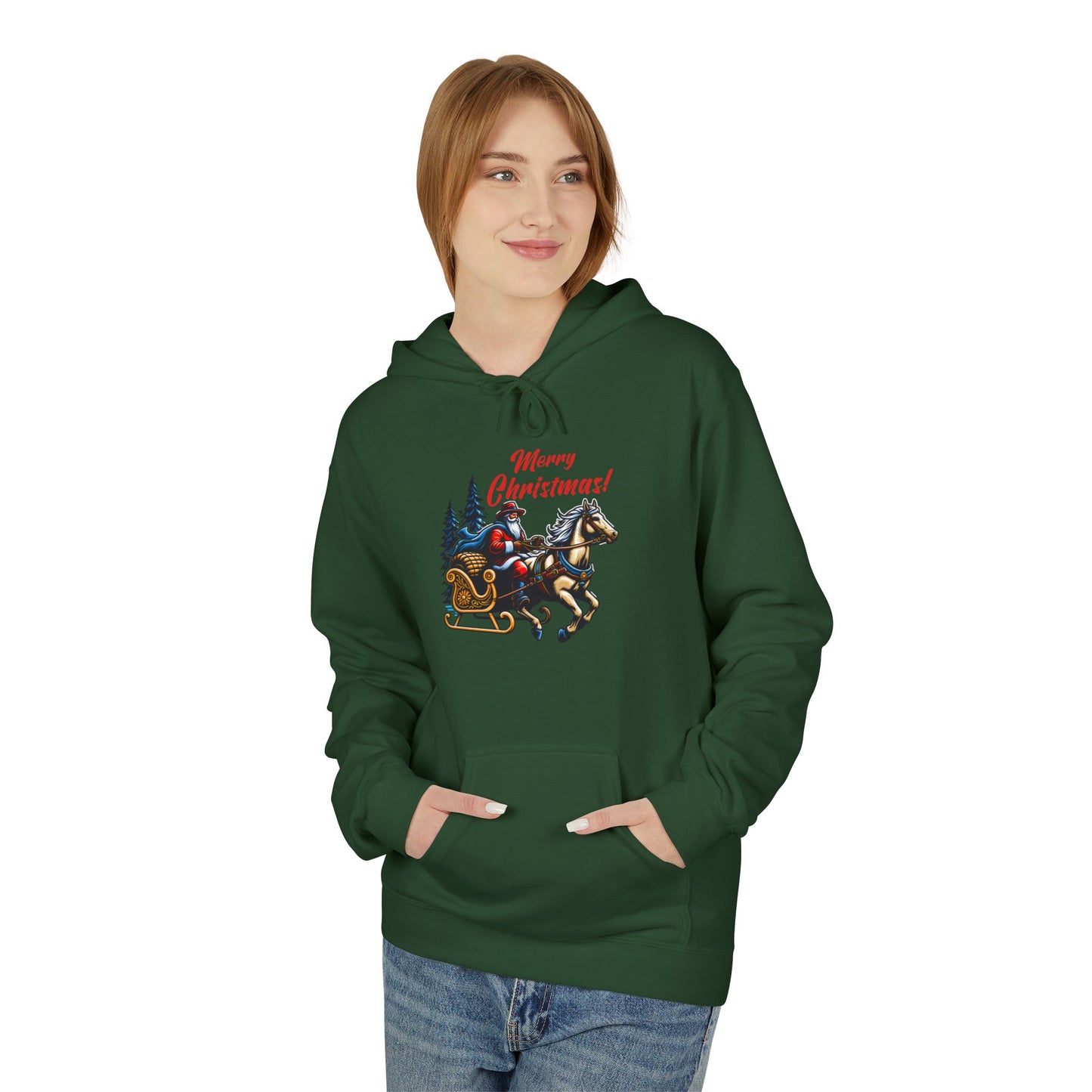 Merry Christmas Sleigh - Unisex Midweight Softstyle Fleece Hoodie