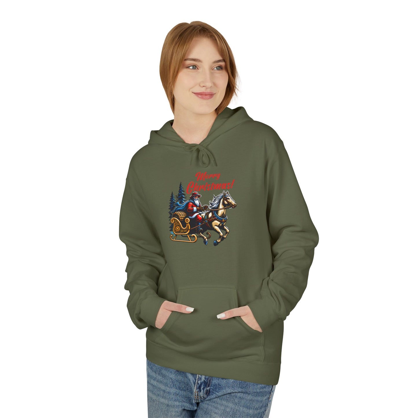 Merry Christmas Sleigh - Unisex Midweight Softstyle Fleece Hoodie