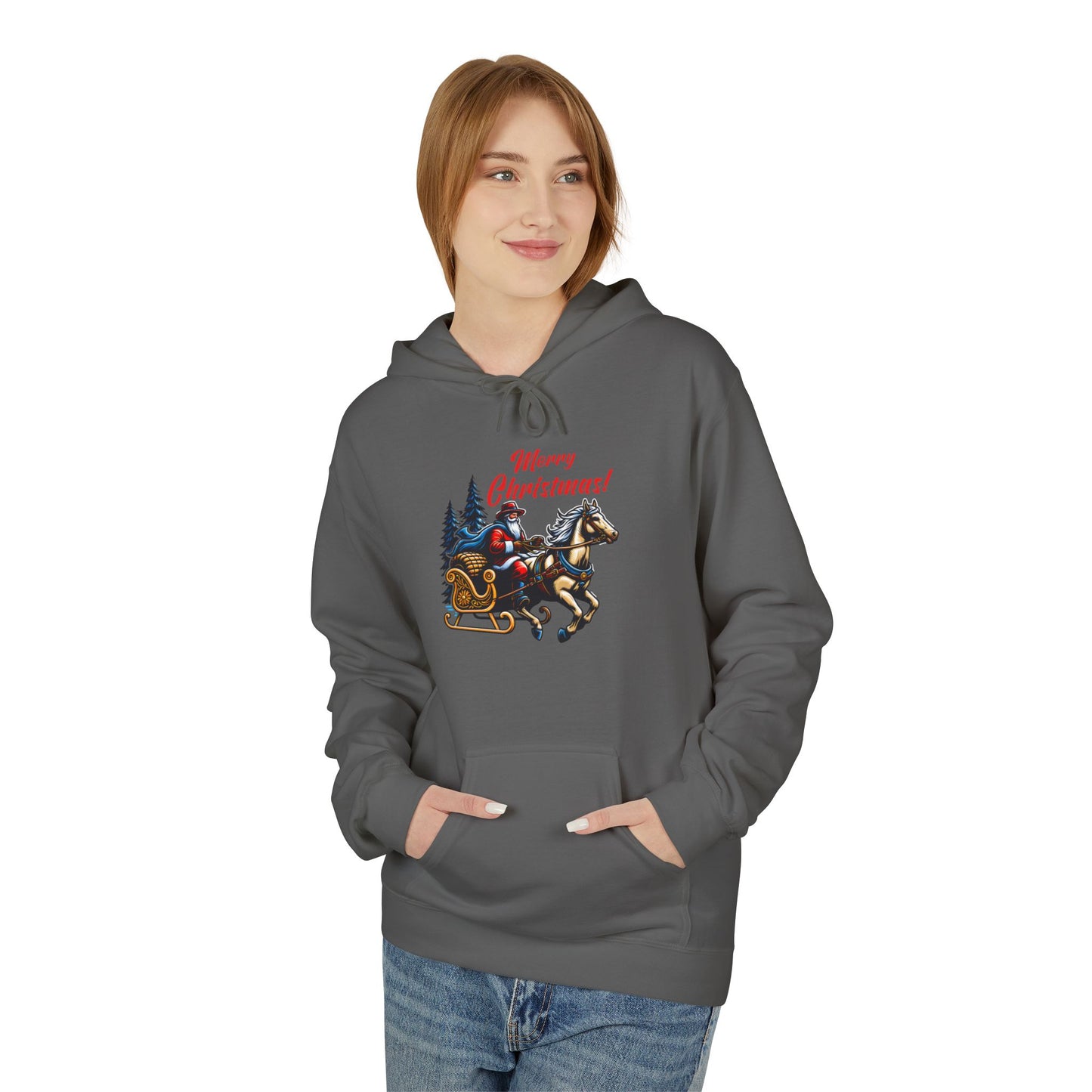 Merry Christmas Sleigh - Unisex Midweight Softstyle Fleece Hoodie